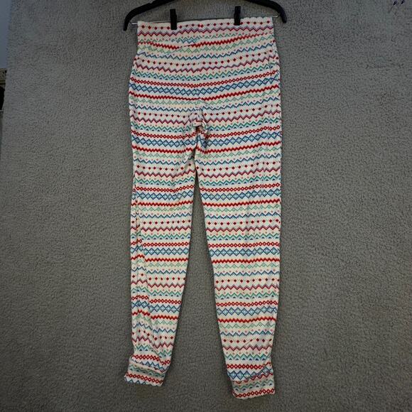 Fair Isle Fleece Pajama Pants Cozy Drawstring Red Bow - Picture 8 of 10